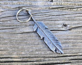 Hand Forged Steel Feather Keychain: Rustic Blacksmith Keyring