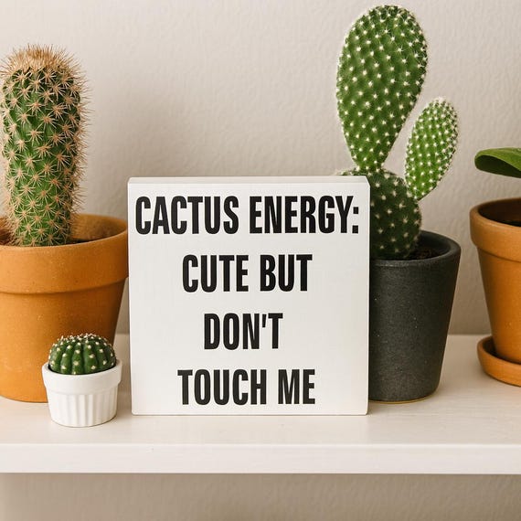 Cactus Energy Wood Block Sign: Funny Plant Lover Desk Decor - Etsy