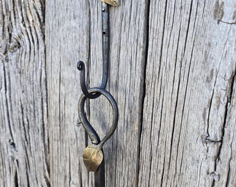 Hand Forged Steel Fire Poker Set: Blackened Finish, Brass Accents