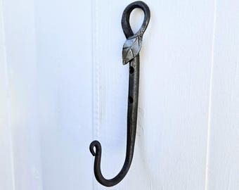 Hand Forged Steel Wall Hook: Rustic Silver Leaf, Farmhouse Decor