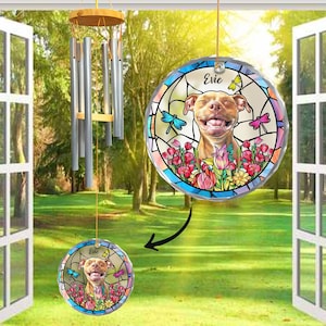 Custom Photo Pet Memorial Wind Chime, Glass Suncatcher Pet Loss, Pet Listen to the Wind Chime,Dog Remembrance Gift, Pet Memorial