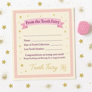 Certificat modifiable de fée des dents imprimable - PDF personnalisable pour les enfants - Souvenir de dent perdue pour garçons et filles