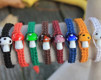 Custom Made to Order mushroom hemp bracelet, macrame bracelet, hippie, hemp jewelry, glass mushroom, boho, hippy, shroom