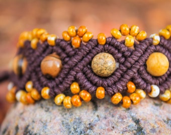 Macrame hemp bracelet with picture jasper beads, hippie, boho, bohemian, macrame jewelry, micro macrame