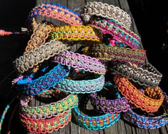 Custom multicolored macrame hemp bracelet, friendship bracelet, macrame jewelry, hemp jewelry, tiedye, rainbow, neon, camouflage, natural