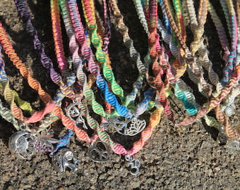 Custom made multicolored hemp necklace- dancing bear, ohm, peace, tree, buddha, mushroom, hippie, peace, macrame, hamsa, boho, owl, turtle