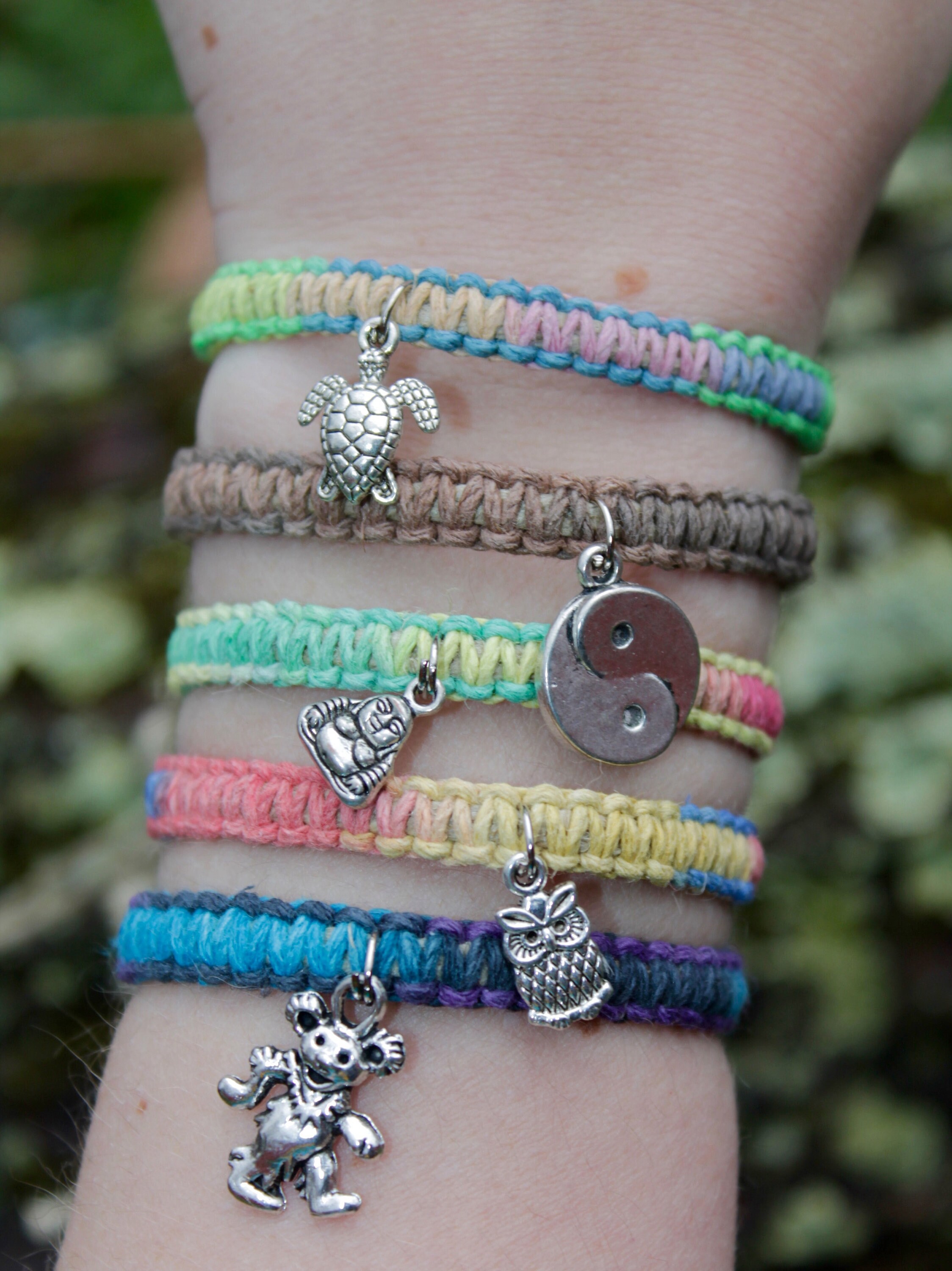 Handmade Peace Sign Hemp Bracelet – Adjustable Multilayer Wrap Bracelet With Stone Pendant, Bohemian Jewelry - View #5
