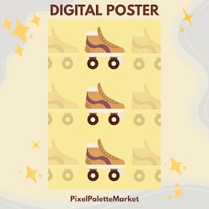 Retro Roller Skates Digital Art Print, Vintage Groovy Wall Art, Instant Download, Home Decor