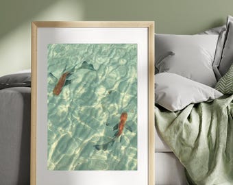Blue Ripples with Koi Fish Digital Print, Tranquil Water Wall Art, Zen Pond Artwork, Instant Download, Minimalist Coastal Decor, Digital Art