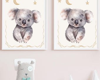 Impresión de arte mural de un adorable koala bebé para decoración de guardería, ilustración de koala adorable para habitación infantil, descarga digital