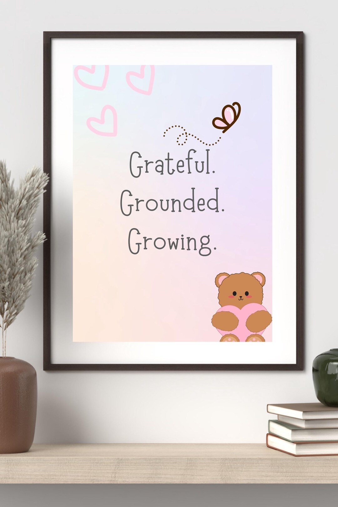 Grateful Grounded Growing Printable Wall Art | Minimalist Neutral Quote ...