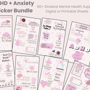 ADHD + Anxiety Sticker Bundle | 150+ Printable Stickers | Mental Health Quotes | Digital Download