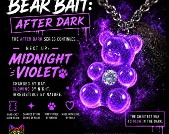 Midnight Violet Gummy Bear Necklace | Bear Bait: After Dark | Glow-in-the-Dark Resin Pendant | CZ Diamond Jewelry | Pride Gift | Purple