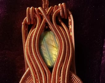 Wire Wrapped Copper Pendant with Labradorite Cabochon
