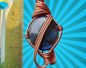 Copper Wrapped Labradorite Pendant