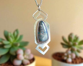Ironheart pendant (Chrysocolla cab set in .925 sterling silver)