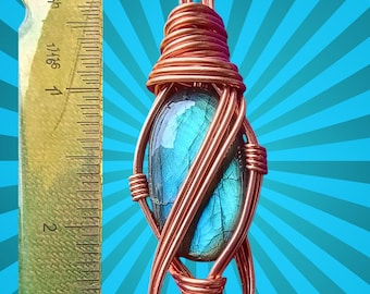 Copper Wrapped Labradorite Pendant