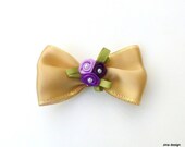 Golden Beige Hair Bow with Purple Flowers, Hair Pins, Hair Grips, Hair Accessories, Hair Clip.