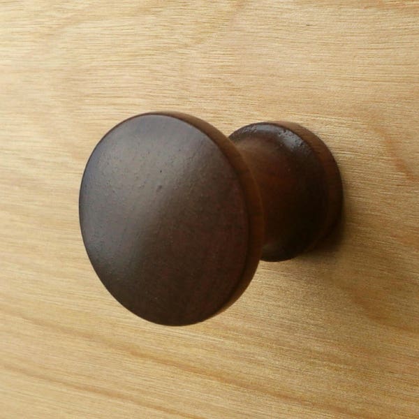 Contemporary Round Walnut Wood Cabinet Knob