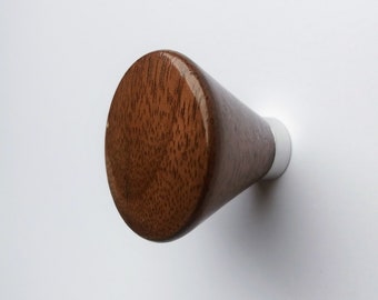 Modern Walnut Cabinet Knob with Polished Aluminum Post