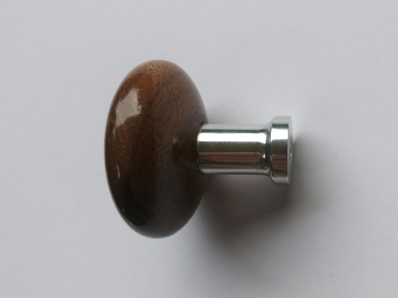 Classic Round Walnut Wood Knob with Polished Aluminum Etsy