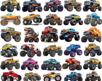 Paquete de imágenes PNG de Monster Truck, diseños de sublimación de camiones grandes, Monster Truck para niños, camión todoterreno, imágenes prediseñadas de Monster Truck, imágenes prediseñadas de camiones, para Cricut