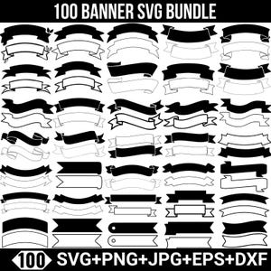 Banner Svg Png Bundle, Banner Png, Birthday Banner Svg, Banner Clipart, Shapes Svg, Vintage Banner, Ribbon Banner Svg For Cricut, Silhouette