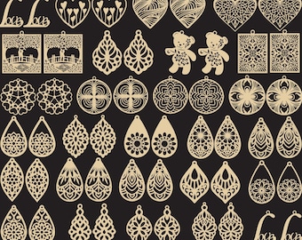 Ensemble de fichiers SVG découpés au laser pour boucles d'oreilles, boucles d'oreilles SVG, boucles d'oreilles en bois SVG, bijoux SVG, boucles d'oreilles en forme de larme SVG, Glowforge SVG, boucles d'oreilles en cuir pour Cricut