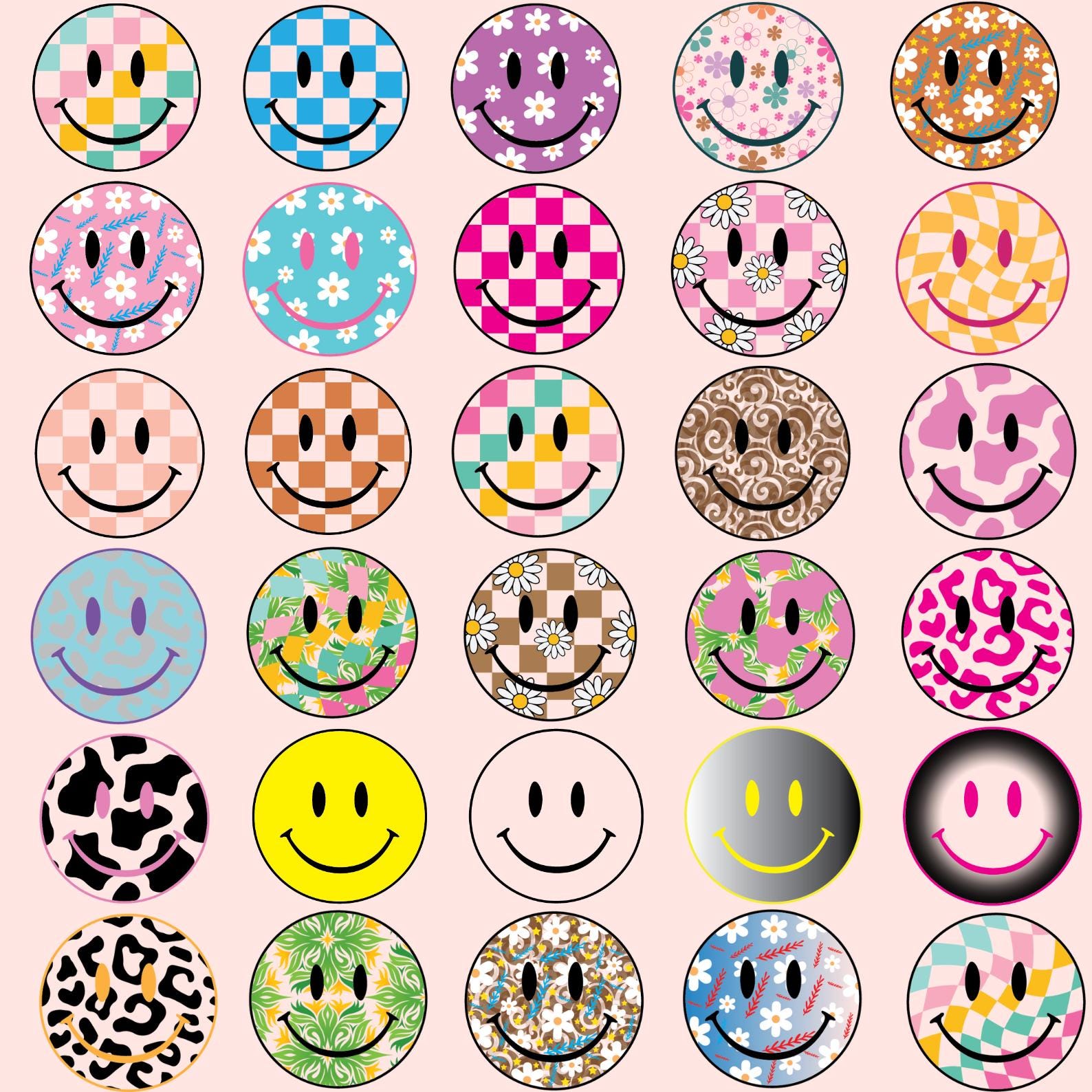 Smiley Face Png Bundle, Checkered Smiley Png, Daisy Smiley Png ...