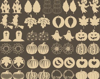 Cute Earrings SVG Bundle, Halloween Earrings Svg, Autumn Earrings, Earrings Glowforge, Engraving Pattern Svg, Earring for Cricut