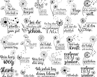 Dandelion German Sayings SVG Bundle, Positive Quotes, Dandelions Svg, Plotter file Svg, German Svg, Motivational Sayings, Floral For Cricut
