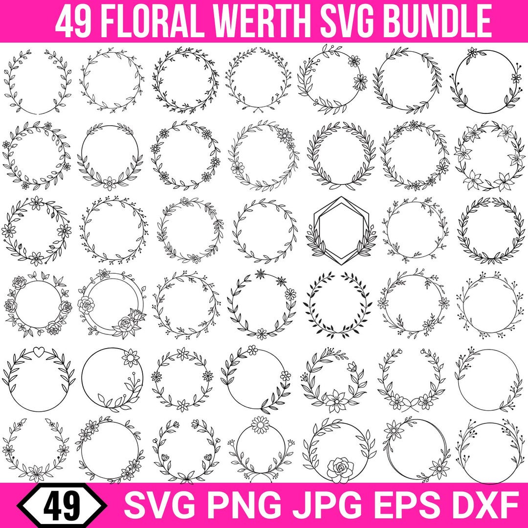 Floral Wreath SVG Bundle, Wedding Circle Frame SVG, Wedding Monogram ...