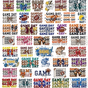 May include: A selection of "Game Day" designs featuring American football elements. Designs include footballs, helmets, and bows, with the text "Game Day" in diverse styles. The image's theme is centered around American football.