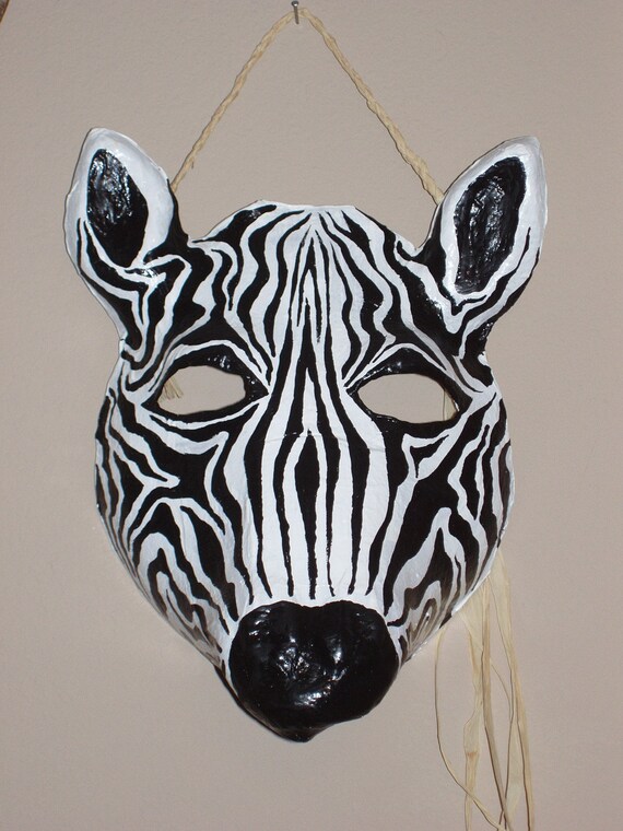 Items similar to papier mache zebra mask on Etsy
