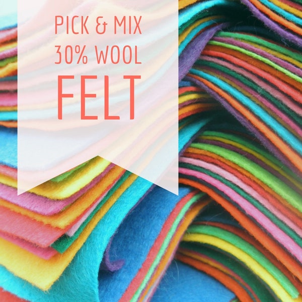 SAMPLE SIZE - 6 inch (15cm) Felt Square - Pick and Mix from our wide range of colours - 30% Wool Blend Felt - Soft Wool Felt
