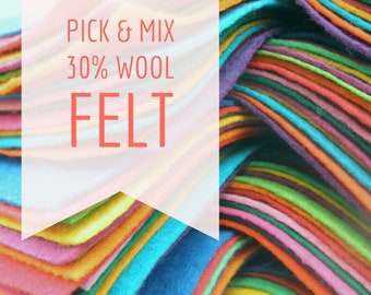 12 inch (30cm) Felt Square - Pick and Mix from 48 Colours - 30% Wool Blend Felt - Choose your colours - Soft Wool Felt