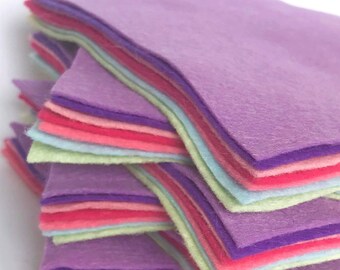 Bouquet Felt Collection - 7 sheets of felt - Choose the Size - 30% Wool Blend Felt - Soft Craft Felt - Rose Pink, Lilac, Fuchsia, Pistachio