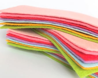 Candy  Felt Collection - 7 sheets of felt - Choose the Size - 30% Wool Blend Felt - Soft Craft Felt - Pink, Lilac, Powder Blue, Lime