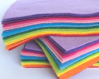 Over the Rainbow Felt Collection - 15 Sheets - 30% Wool Blend Felt - Felt Bundle - Choose the sheet size - Red, Orange, Yellow, Green, Blue