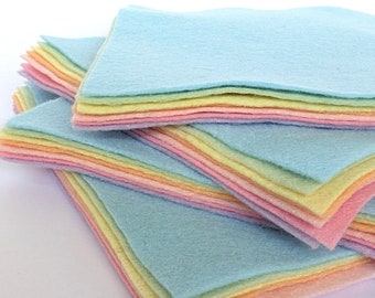 Pastels Felt Collection - 7 sheets of felt - Choose the Size - 30% Wool Blend Felt - Soft Craft Felt - Lemon, Lilac, Baby Pink, Blue, Peach