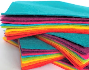 Bright Felt Bundle - 10 sheets of felt - Choose the Size - 30% Wool Blend Felt - Soft Craft Felt - Turquoise, Purple, Orange, Pink, Green