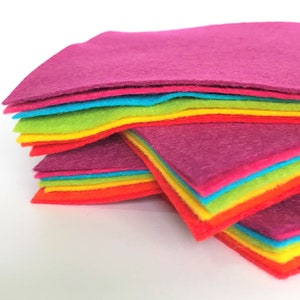 Bright Felt Collection - 7 sheets of felt - Choose the Size - 30% Wool Blend Felt - Soft Craft Felt - Turquoise, Pink, Purple, Yellow, Green