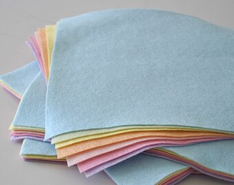 Pastels Felt Collection - 7 sheets of felt - Choose the Size - 30% Wool Blend Felt - Soft Craft Felt - Lemon, Lilac, Baby Pink, Blue, Peach