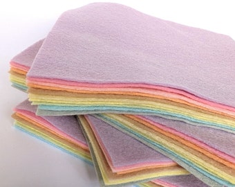 Pastels Felt Bundle - 10 sheets of felt - Choose the Size - 30% Wool Blend Felt - Soft Craft Felt - Lemon, Lilac, Baby Pink, Powder Blue