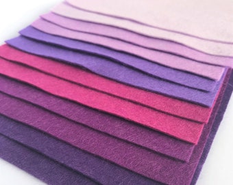 Purples Felt Collection - 12 Sheets of Purple Wool Blend Felt - Felt Bundle - 30% Wool Blend Felt - Choose the size - Soft Craft Felt