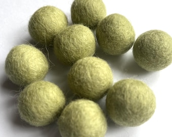 Light Green Felt Balls - 2cm diameter - Pack of 10 Wool Felted Balls - Green Felt Balls