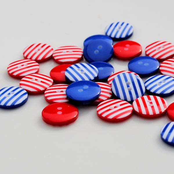 Nautical - 20  Red and Blue Stripy Buttons (12mm)