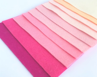 Pinks Felt Bundle - 10 sheets of felt - Choose the Size - 30% Wool Blend Felt - Soft Craft Felt Baby Pink, Bubblegum, Peach, Rosebud, Cream