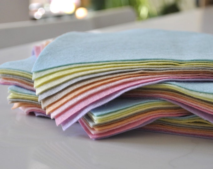 Featured listing image: Pastels Felt Bundle - 10 sheets of felt - Choose the Size - 30% Wool Blend Felt - Soft Craft Felt - Lemon, Lilac, Baby Pink, Powder Blue