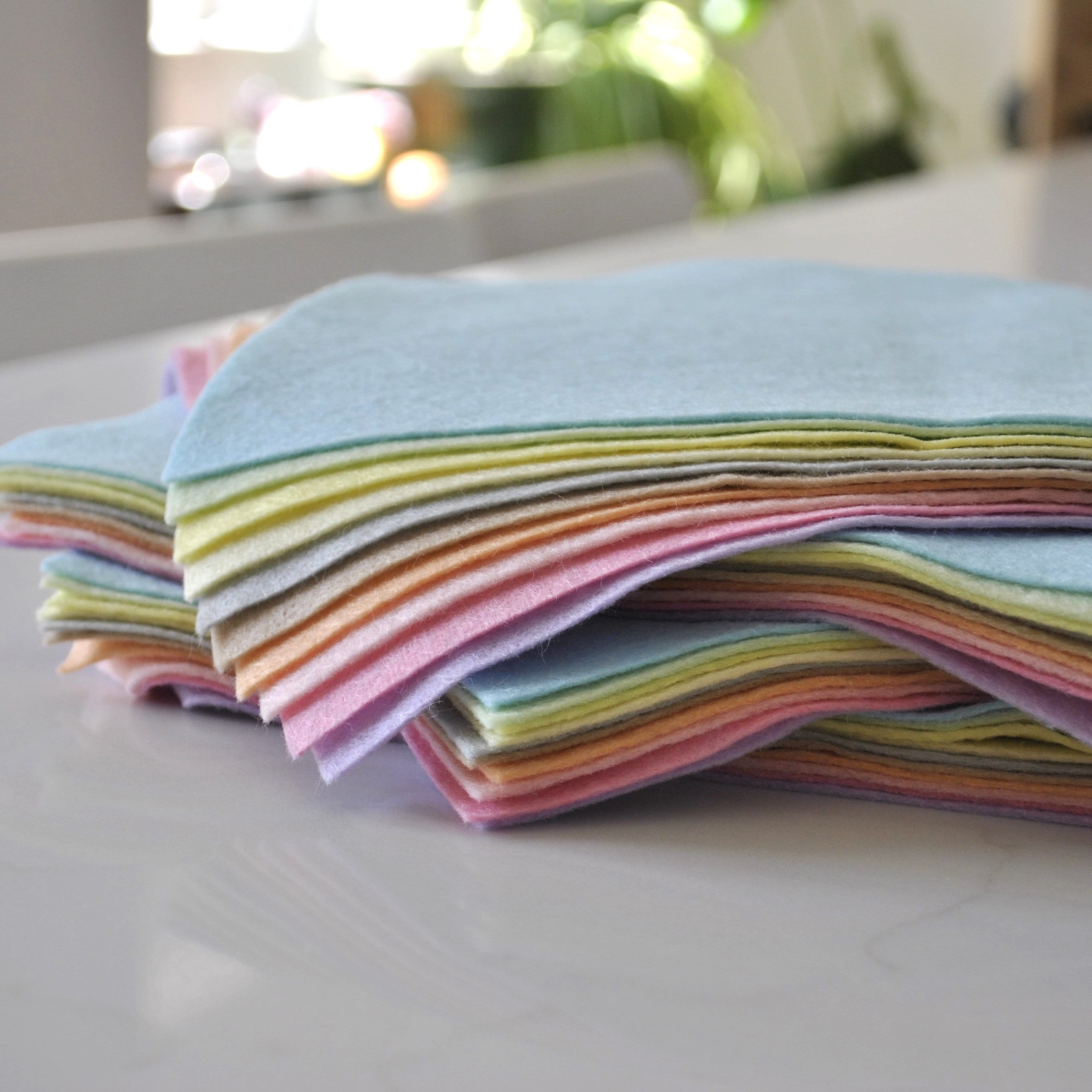 Pastels Felt Bundle - 10 sheets of felt - Choose the Size - 30% Wool Blend Felt - Soft Craft Felt - Lemon, Lilac, Baby Pink, Powder Blue
